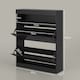 image 5 of HOMCOM Narrow Shoe Cabinet, Wall Mounted or Freestanding Shoe Storage Cabinet with 2 Flip Drawers and Open Shelf for 12-16 Pairs of Shoes for Entryway, High Gloss Black