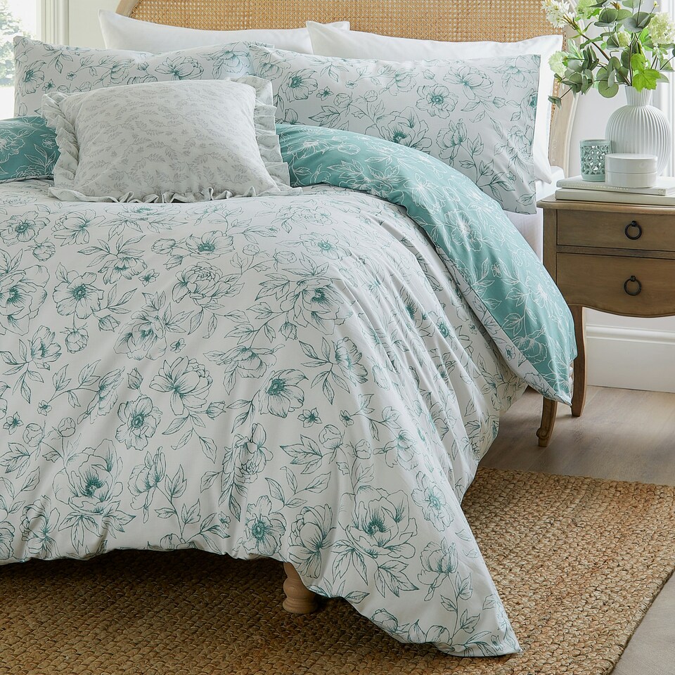 image 1 of Wylder Bella Reversible Floral Double Duvet Cover Set Blue | White | Double