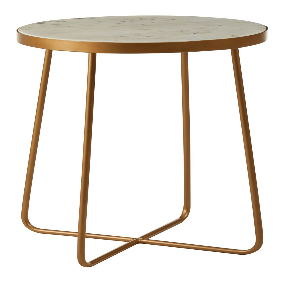 image 1 of Shalimar Round Marble top Side Table With Cross Base Gold
