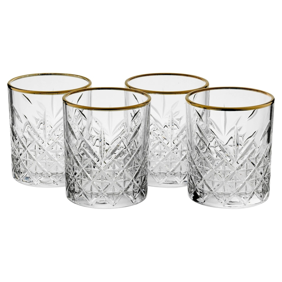 image 1 of Timeless Tumbler With Gold Rim Whiskey Glasses Cocktails 420ml | Clear | Clear | Set of 8