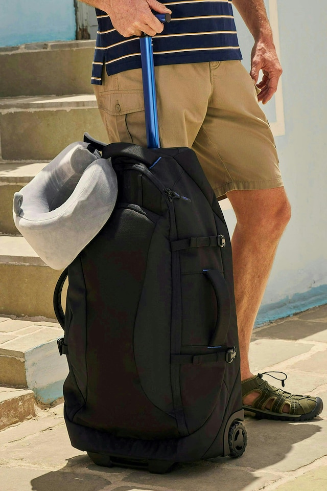 image 1 of Mountain Warehouse Voyager 50L Wheelie Rucksack Robust Wheels Multiple Pockets | Black