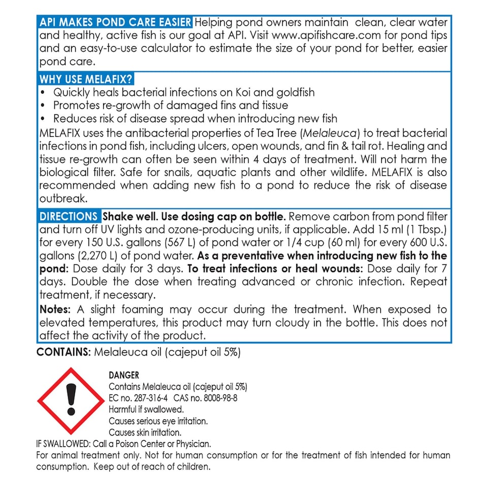 image 1 of 473ml API Pond Melafix Natural Botanical Treatment for Bacterial Infections in Pond Fish Pond Water Treatment