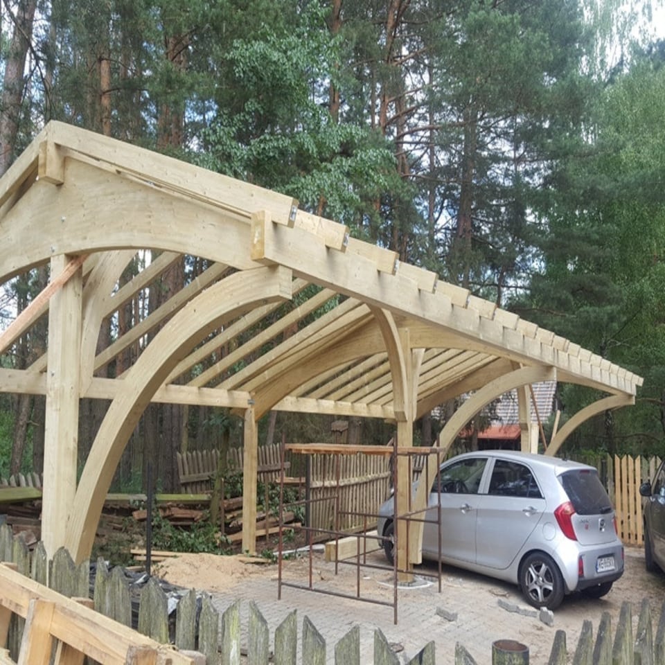 image 1 of Revelatio Carport for 4 Cars - Pressure Treated Timber - L1160 x W580 x H320 cm Brown