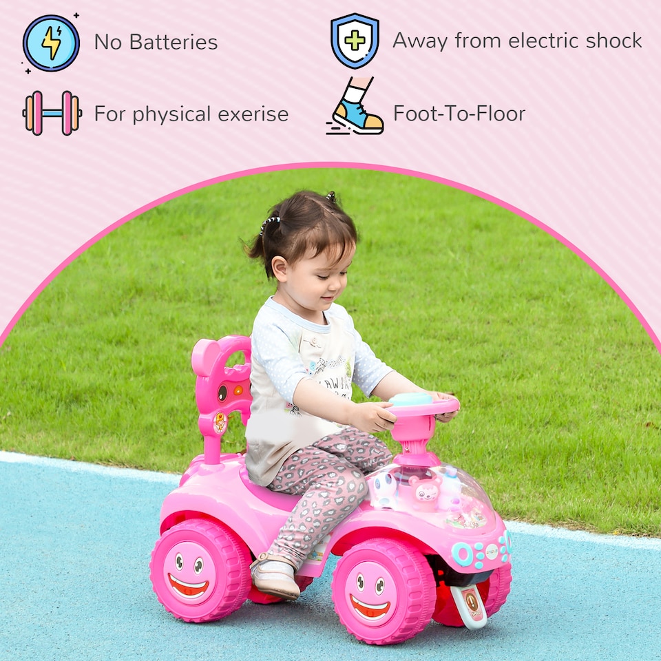 image 1 of AIYAPLAY Ride on Car, Push Along Toy, Toddler Car Foot to Floor with Under Seat Storage, Anti-Over-Backwards Device, Horn, Music, Light, for 18-36 Months, Pink