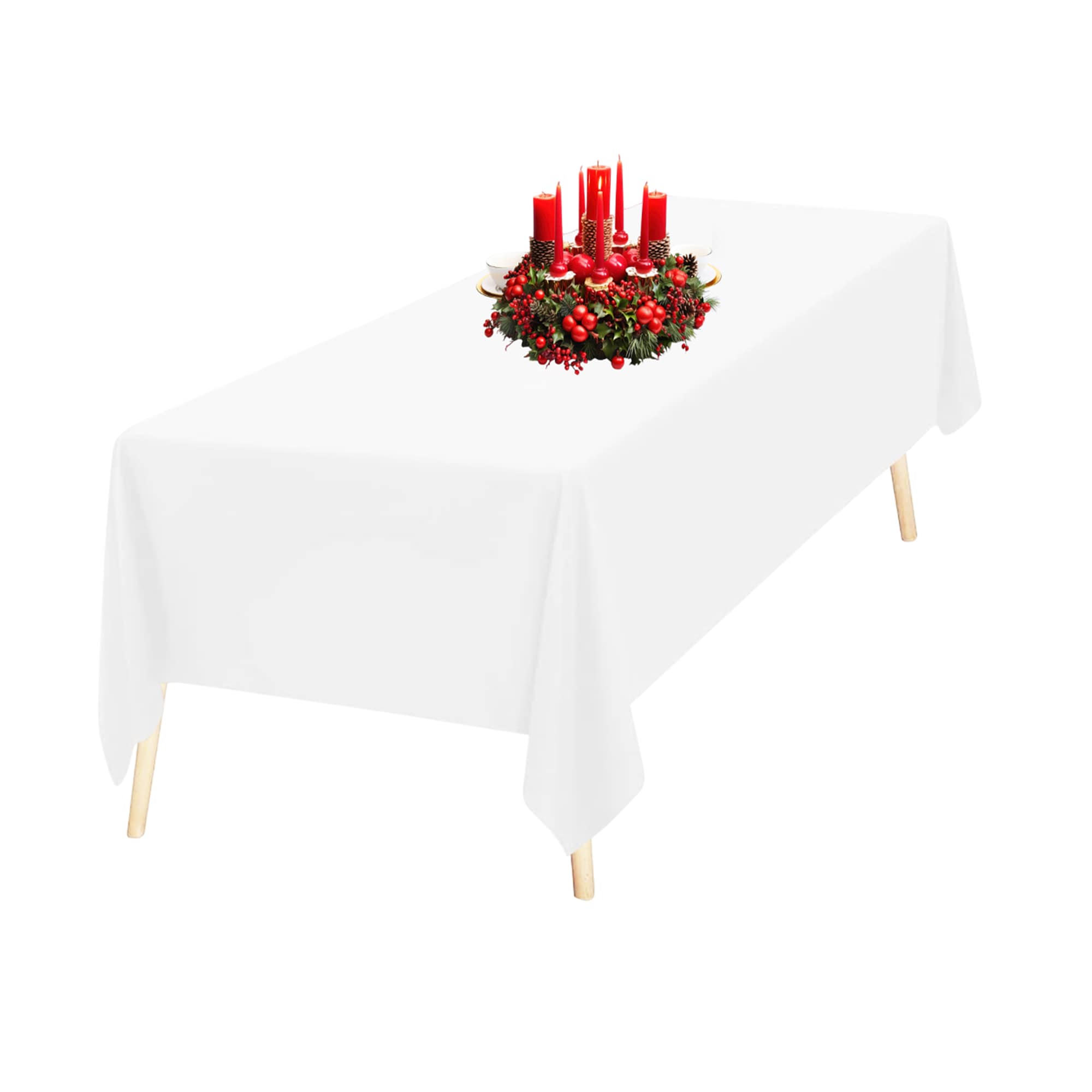Neel Blue Rectangle Polyester Tablecloth, Premium Linen Table Cover, 152cm x 259cm in White | Size: 152 cm x 259 cm