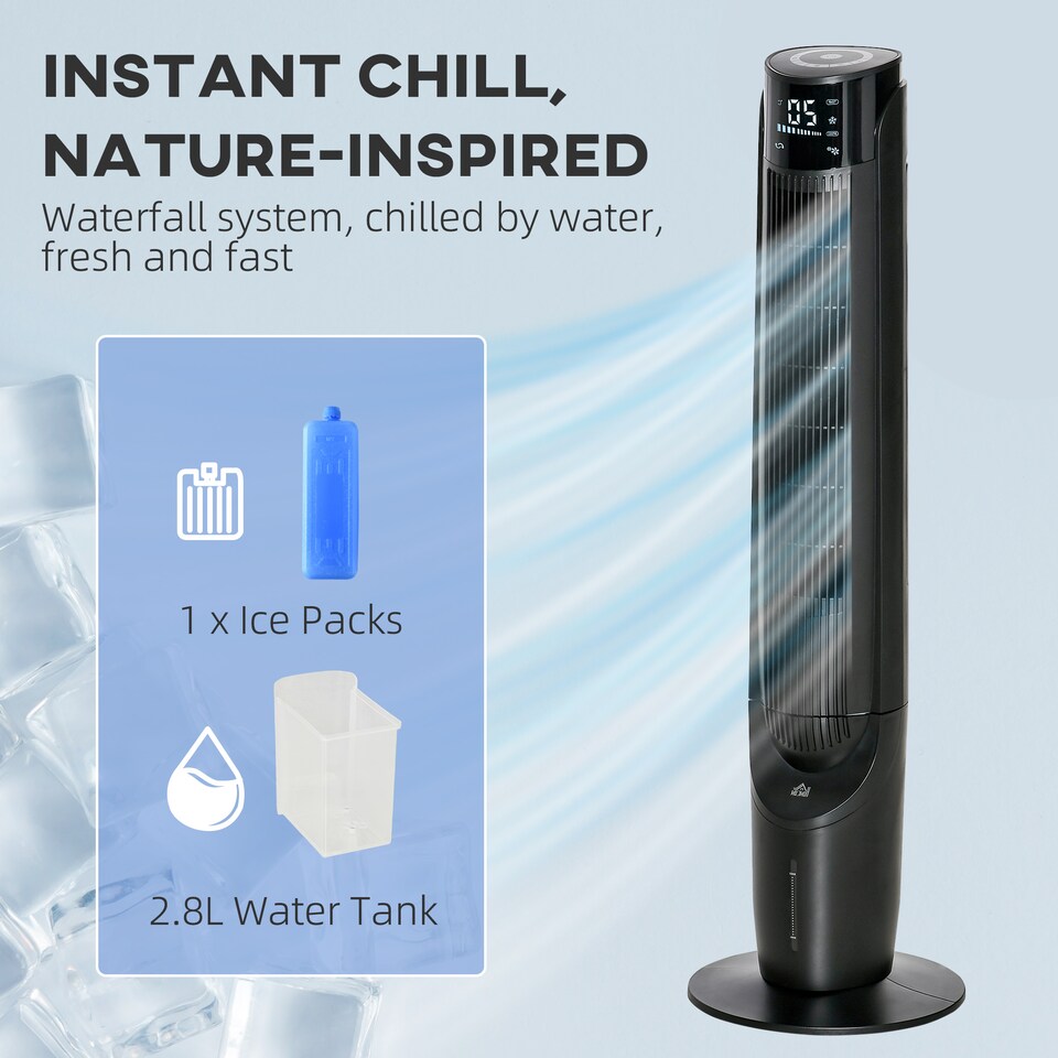image 1 of HOMCOM 2.8L 2-in-1 Evaporative Air Cooler, Portable Tower Fan with 4 Modes, 3 Speed, Remote Control, 12H Timer, Oscillating for Home Bedroom, Black
