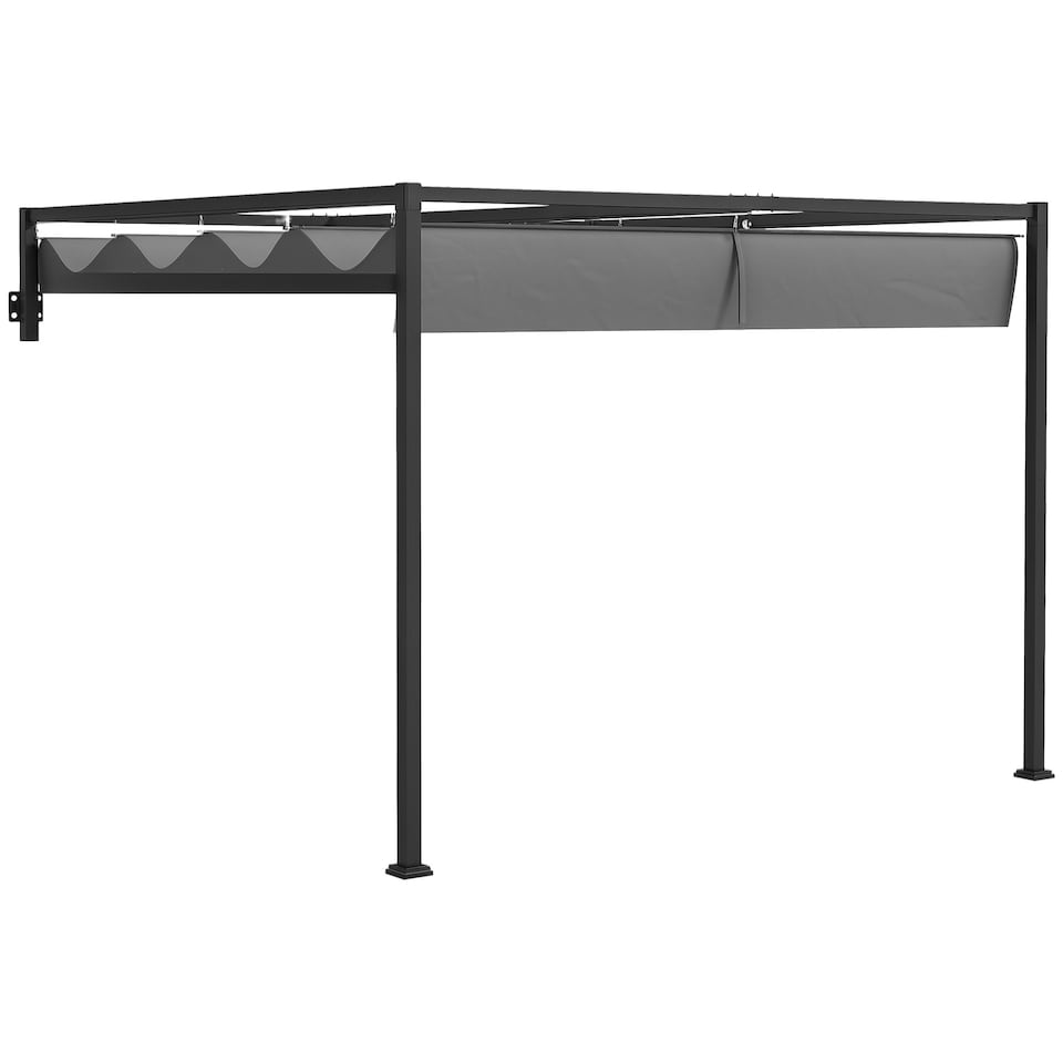 image 1 of Outsunny 3 x 4m Wall Mounted Pergola with Retractable Roof, Dark Grey