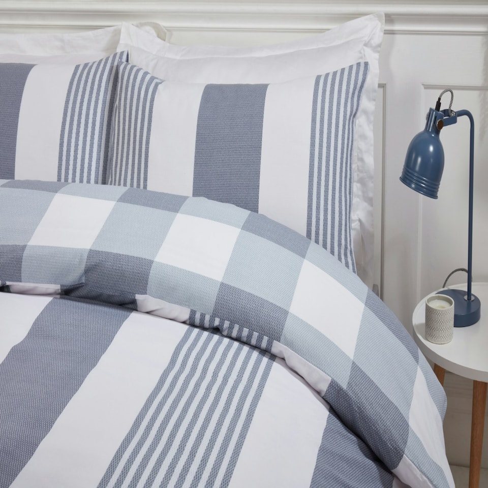 image 1 of PH Chambray Stripe Duvet Cover Set with Pillowcase Blue | Super King