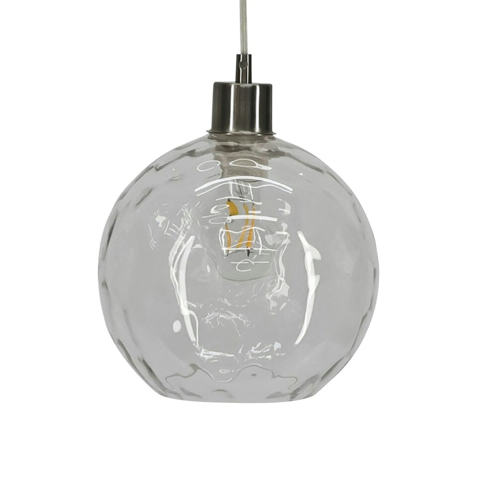image 1 of First Choice Lighting Set of 2 Barnum Clear Dimple Glass Globe with Satin Nickel Pendant Fittings Silver | Clear
