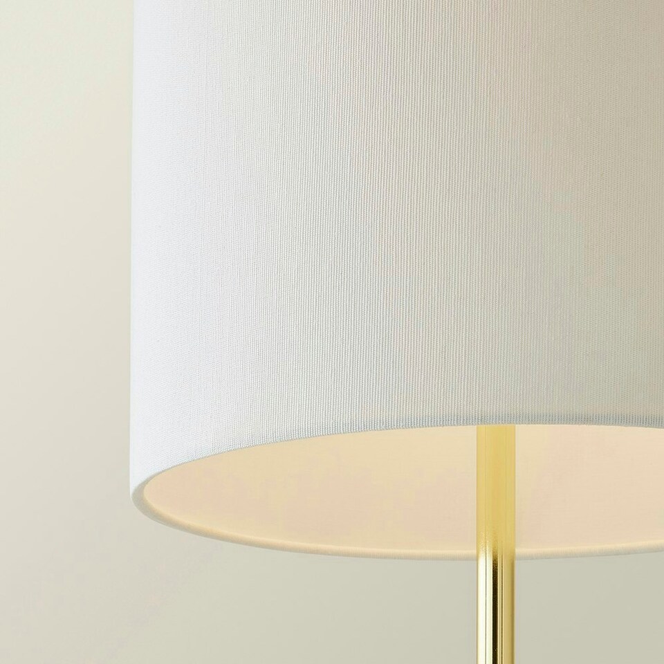 image 1 of ValueLights Esme Linen Tall Lamp Shade Ceramic Table Base Midi Floor Lamp with LED Bulb Cream