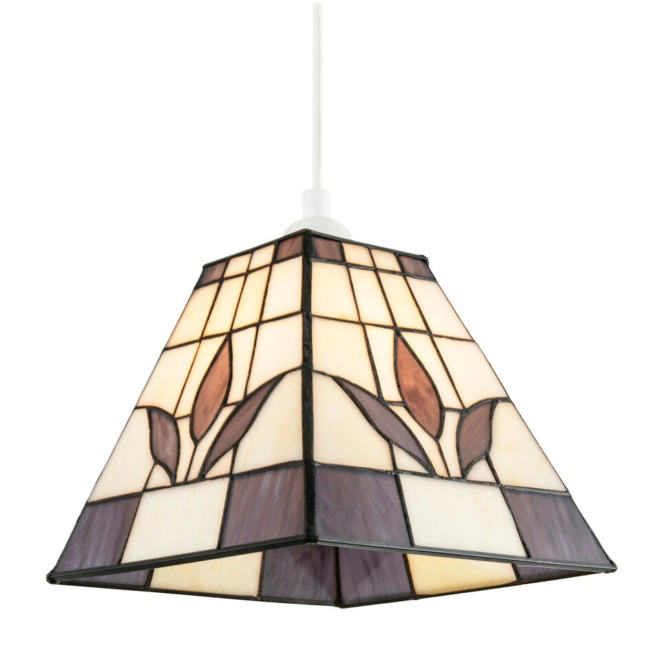 image 1 of Square Purple and Amber Stained Glass Tiffany Pendant Lighting Shade Purple