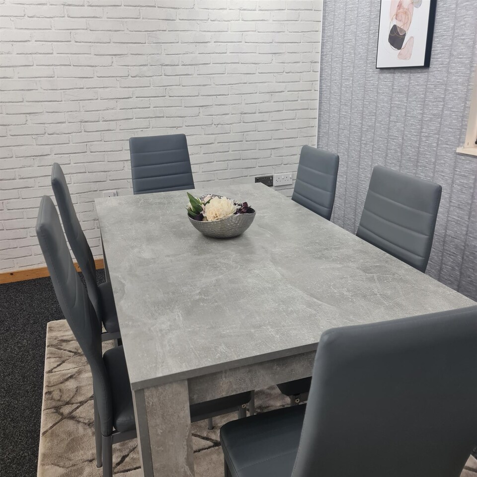 image 1 of Modern Dining Table Set With 6 Grey Chairs Dining Room Furniture Set | Grey | One Size | 7