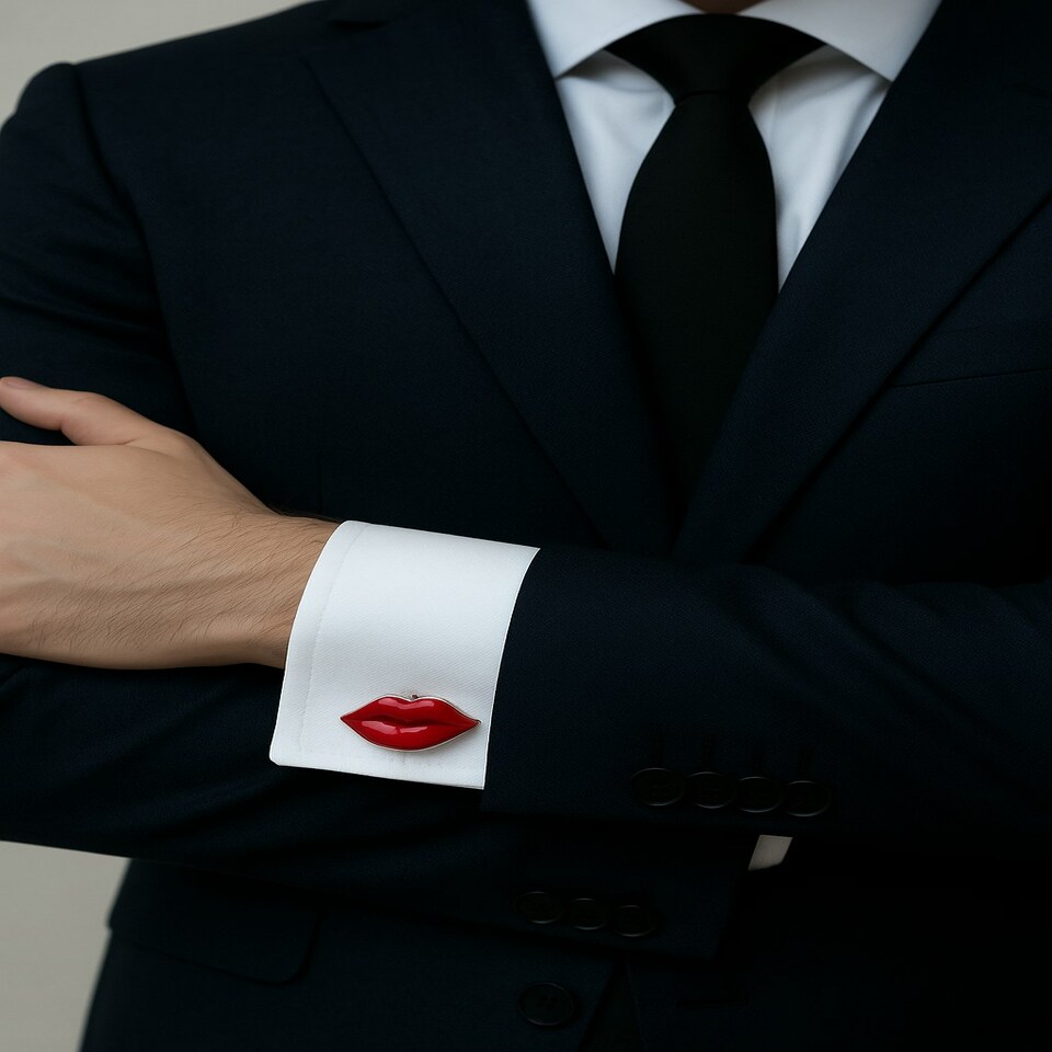 image 1 of Red Womens Lips Cufflinks - Onyx Art CK189