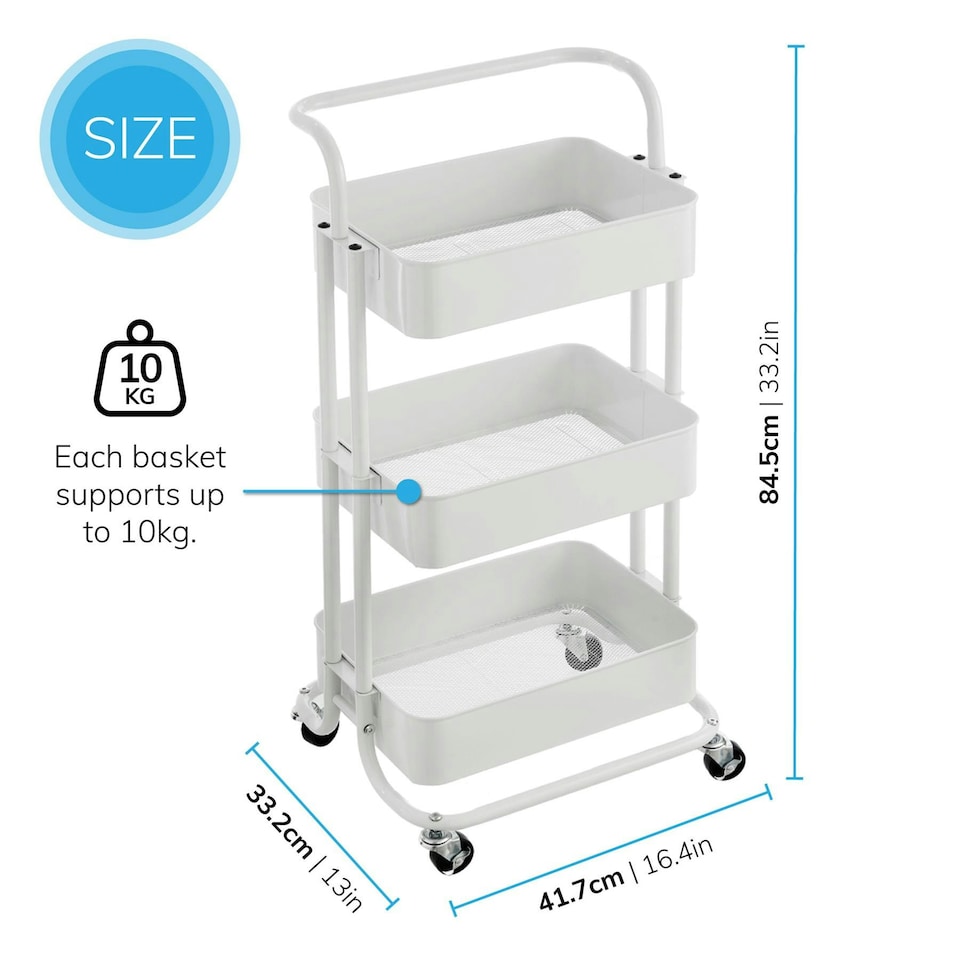 image 1 of 3 Tier Storage Cart On Wheels Home Kitchen Office Bath-Bedroom Organiser White White
