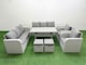 image 1 of Fimous PE Rattan High Back Lounge Sofa Set Patio Rectangular Dining Table & Chairs Set with 3 Seater Sofa Reclining Chair Stools 2 Side Table Light Grey