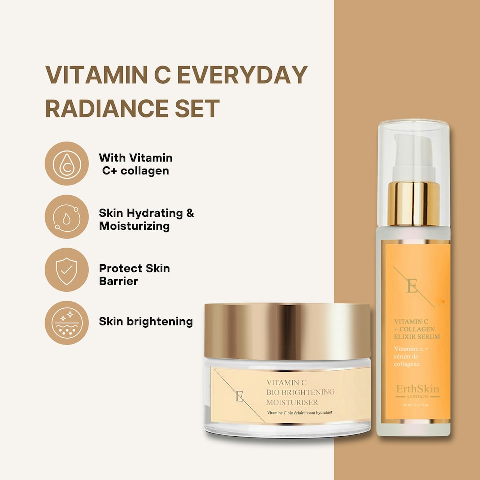 image 1 of VITAMIN C + COLLAGEN ELIXIR SERUM 60ML + Vitamin C Bio Brightening Moisturiser 50ml
