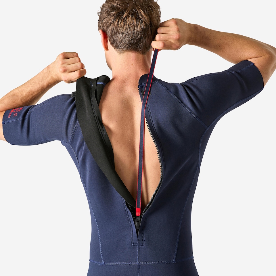 image 1 of Decathlon 100 men’s 1.5 mm neoprene Shorty Surfing wetsuit - navy blue