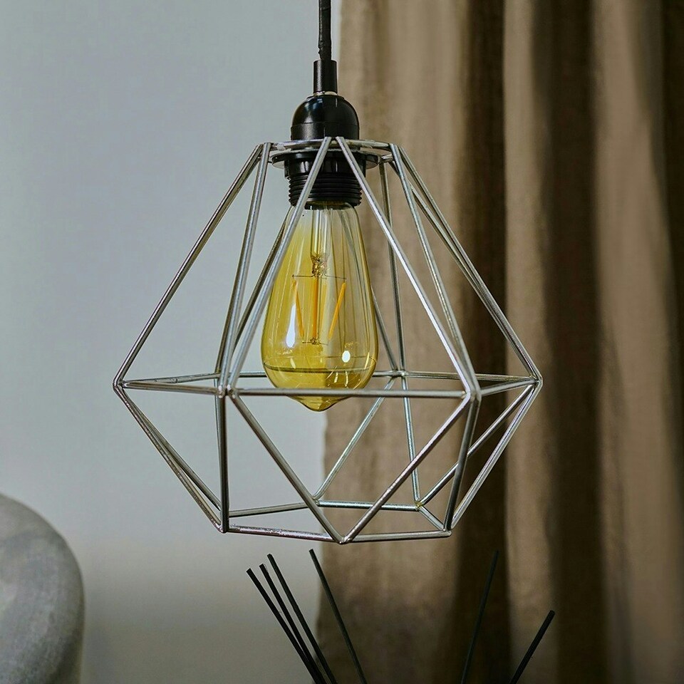image 1 of ValueLights Pair Of Retro Style Chrome Metal Basket Cage Ceiling Pendant Light Shades