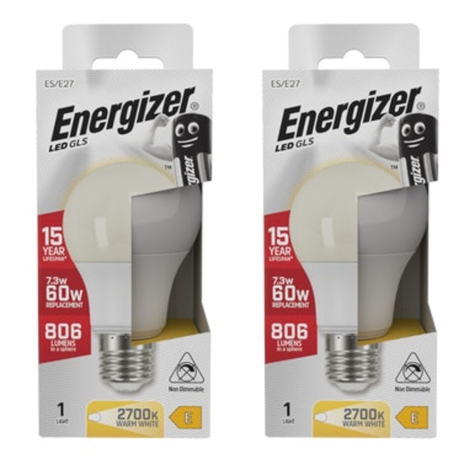 image 1 of Energizer LED GLS E27 806lm 7.3W 2700K (Warm White) Light Bulb - Pack of 2