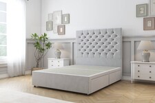Sloomy Mayfair Silver Plush Divan Bed Base 4 Drawers With 26 Inch Strutted Headboard | Silver | Silver | King | 1