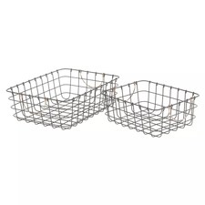 2-PC Rectangular Metal Wire Basket with Copper Handles