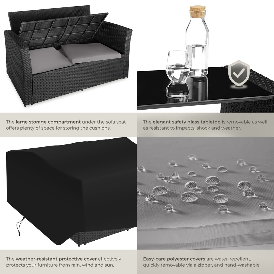 image 1 of Garden Furniture Set Modena- sofa with storage, armchairs, stools, coffee table | Black | black/grey | 129 x 68,50 x 75 cm | 1