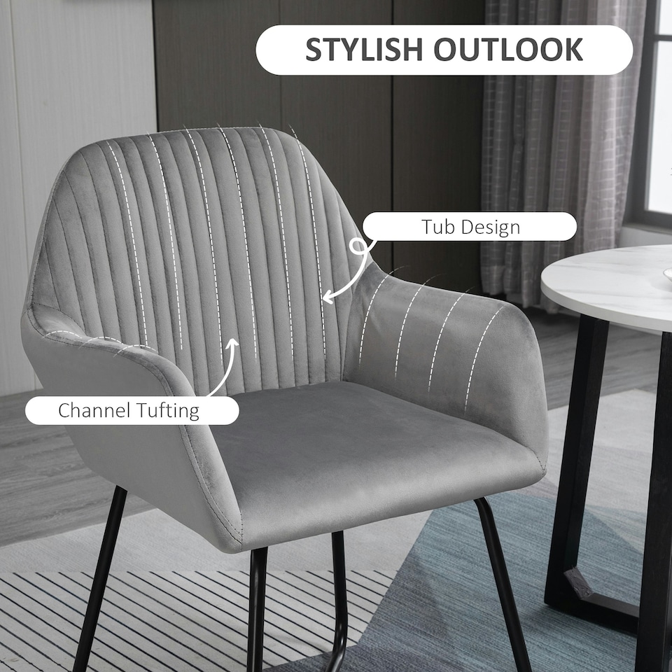 image 1 of HOMCOM Modern Accent Chair Velvet-Feel Upholstered Lounge Armchair Grey