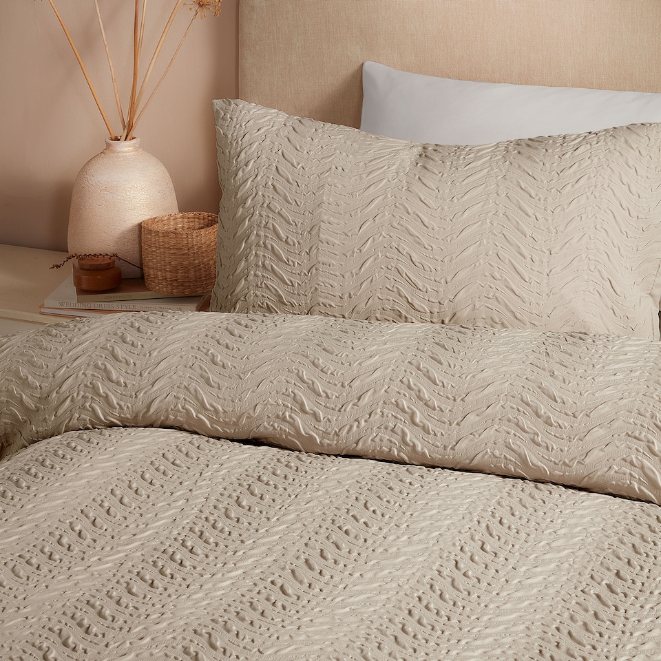 image 1 of Serene Embossed Curve Duvet Cover Set Natural