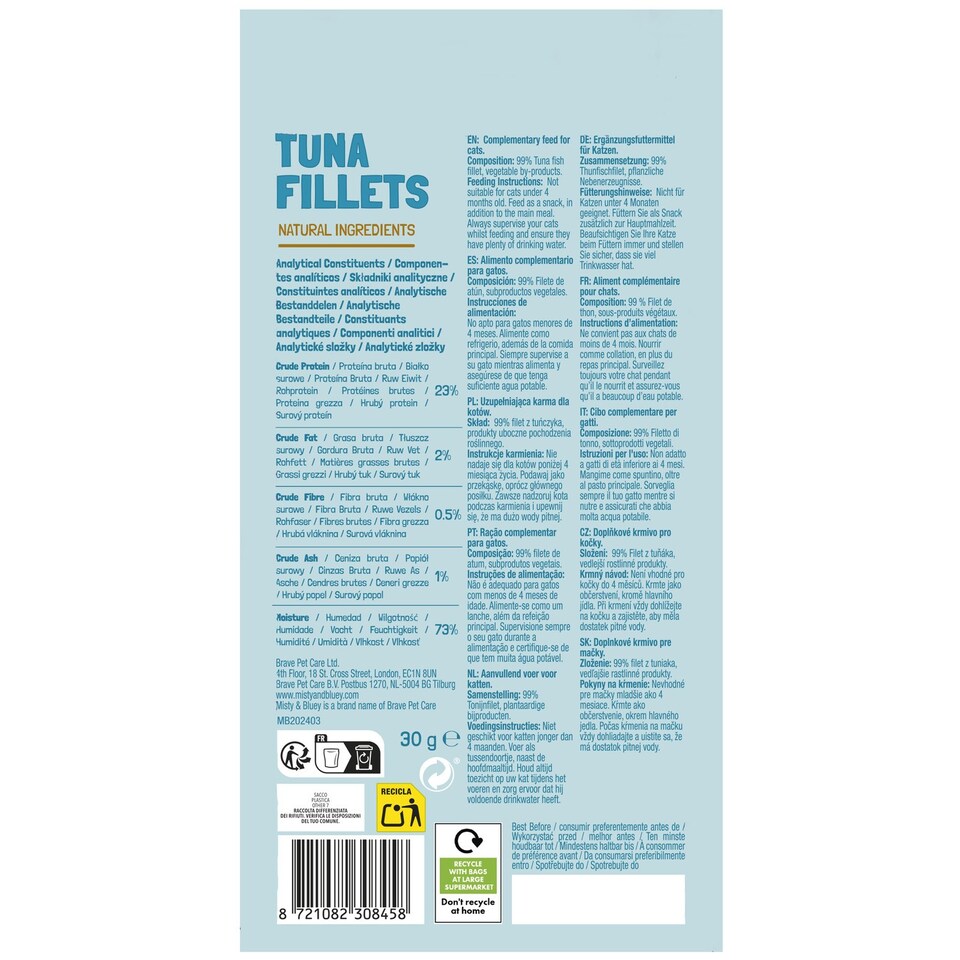 image 1 of Misty & Bluey Tuna Fillets 30g x 14