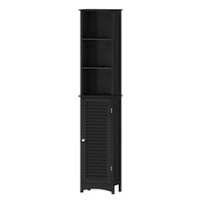 Levede Tall Bathroom Cabinet Freestanding Slim Bathroom Storage Cupboard Unit | Black | Black