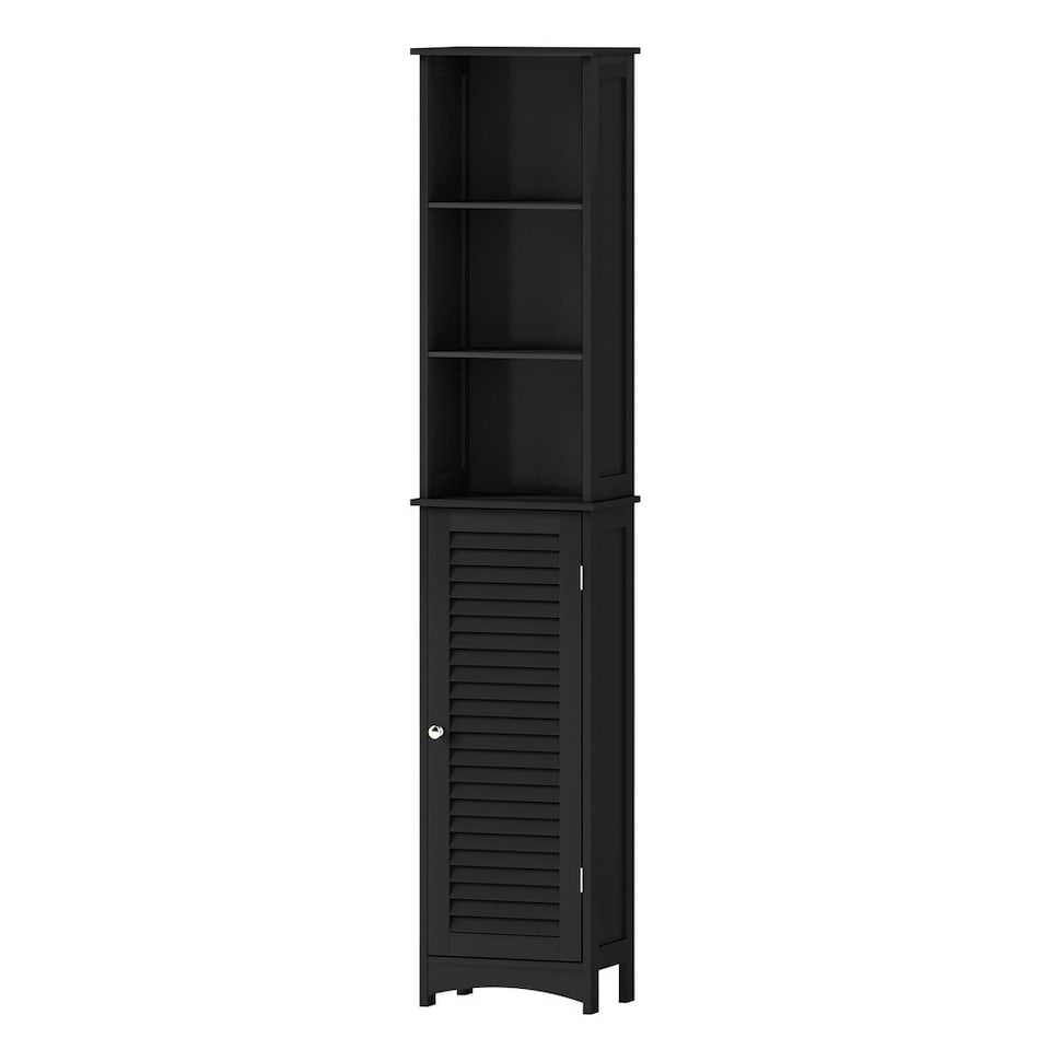 image 1 of Levede Tall Bathroom Cabinet Freestanding Slim Bathroom Storage Cupboard Unit | Black | Black