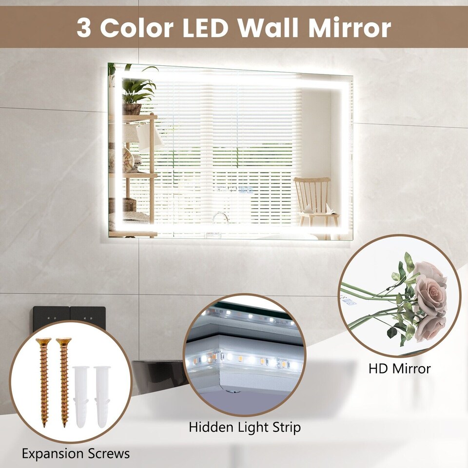image 1 of COSTWAY 60 x 40 CM LED Lighted Bathroom Mirror Wall Mounted