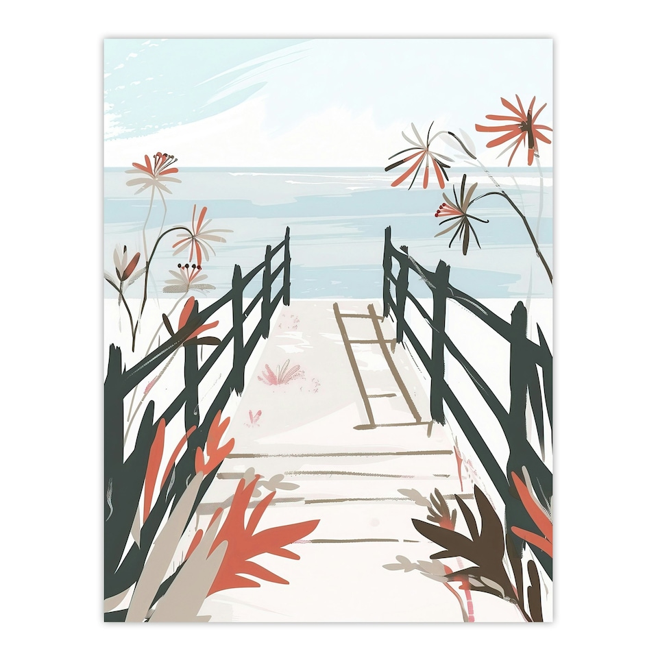 image 1 of Beach Trail Soft Pastel Red Boho Floral Black Framed Wall Art Print A4