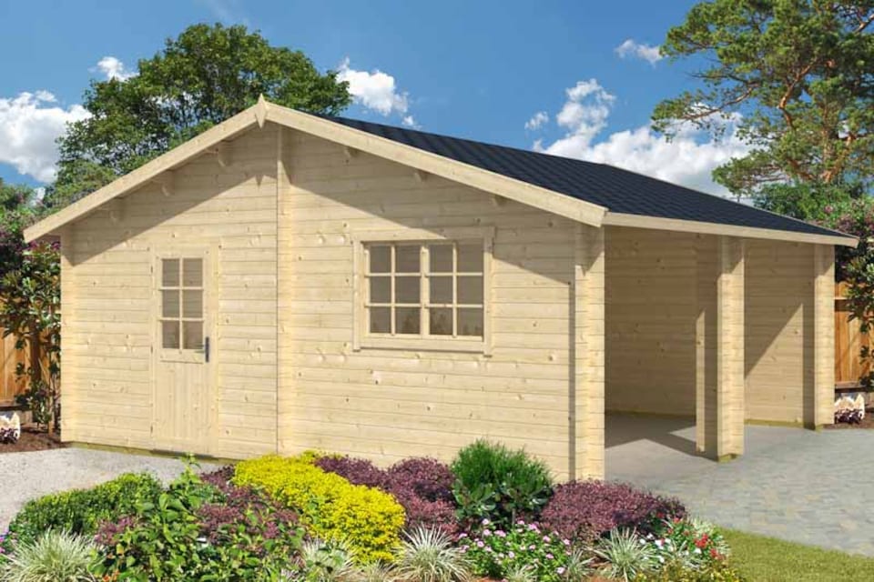image 1 of Falkland-Log Cabin, Wooden Garden Room, Timber Summerhouse, Home Office - L635 x W628.6 x H313.5 cm | Brown