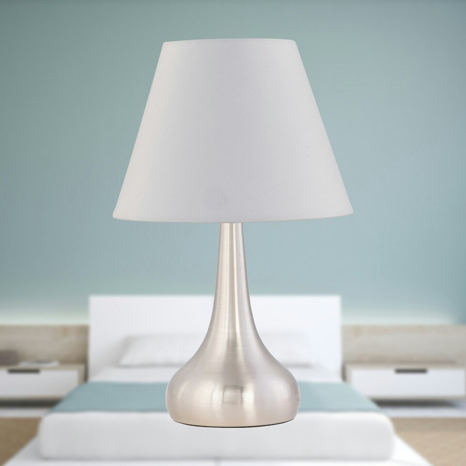 image 1 of Set of 2 Romana - Brushed Chrome Touch Table Lamps with Ivory Shades Silver | Red