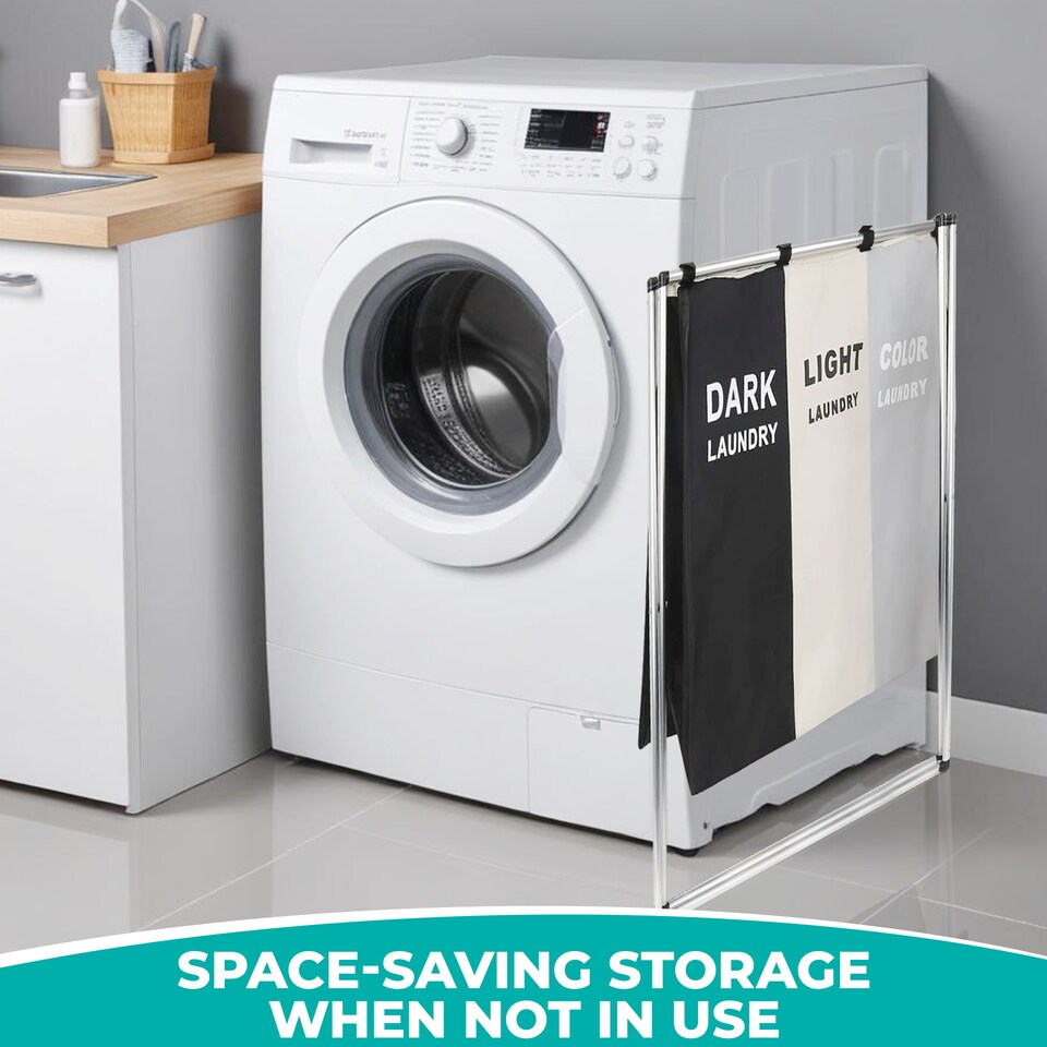 image 1 of 3 Large Compartment Collapsible Laundry Basket, Waterproof Laundry Hamper