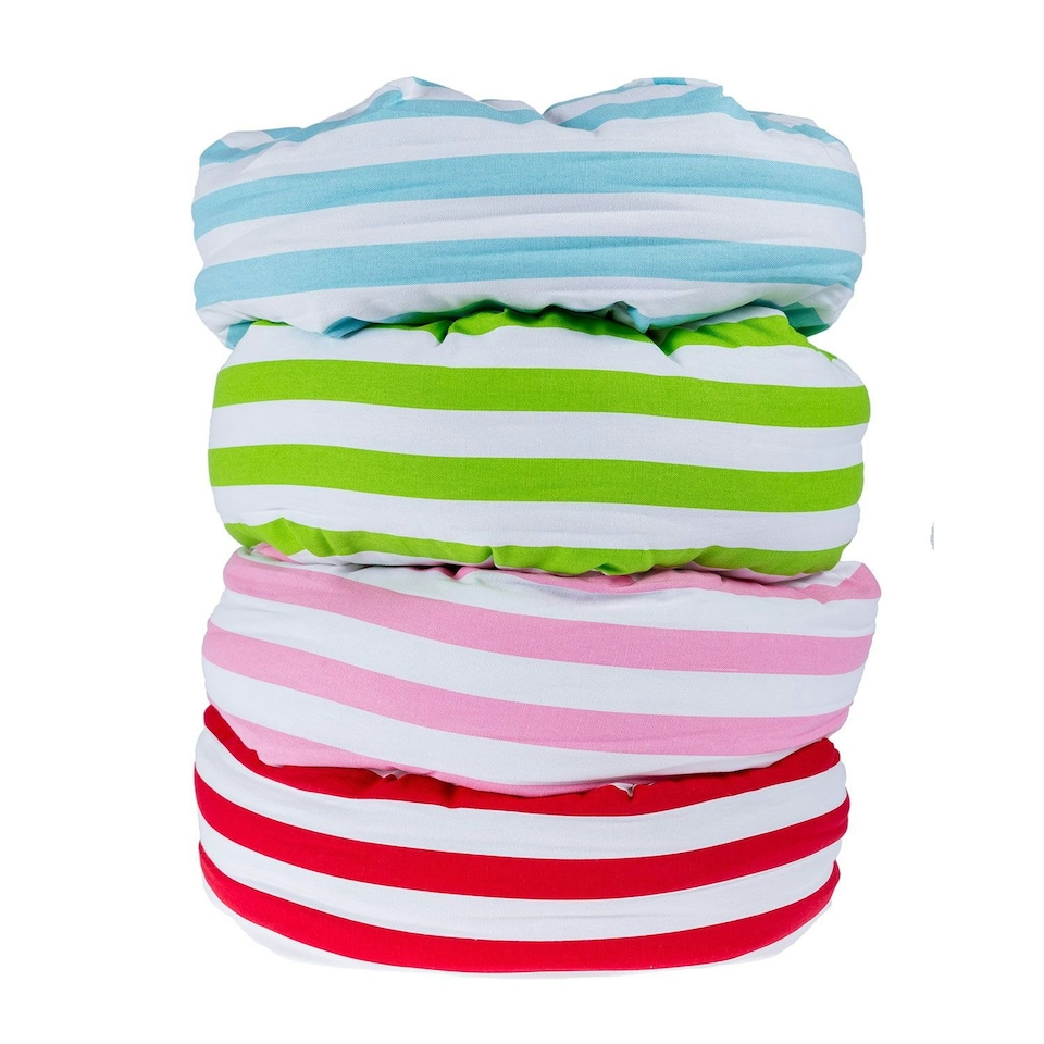 image 1 of Homescapes Pink and White Stripe Pleated Round Floor Cushion Pink