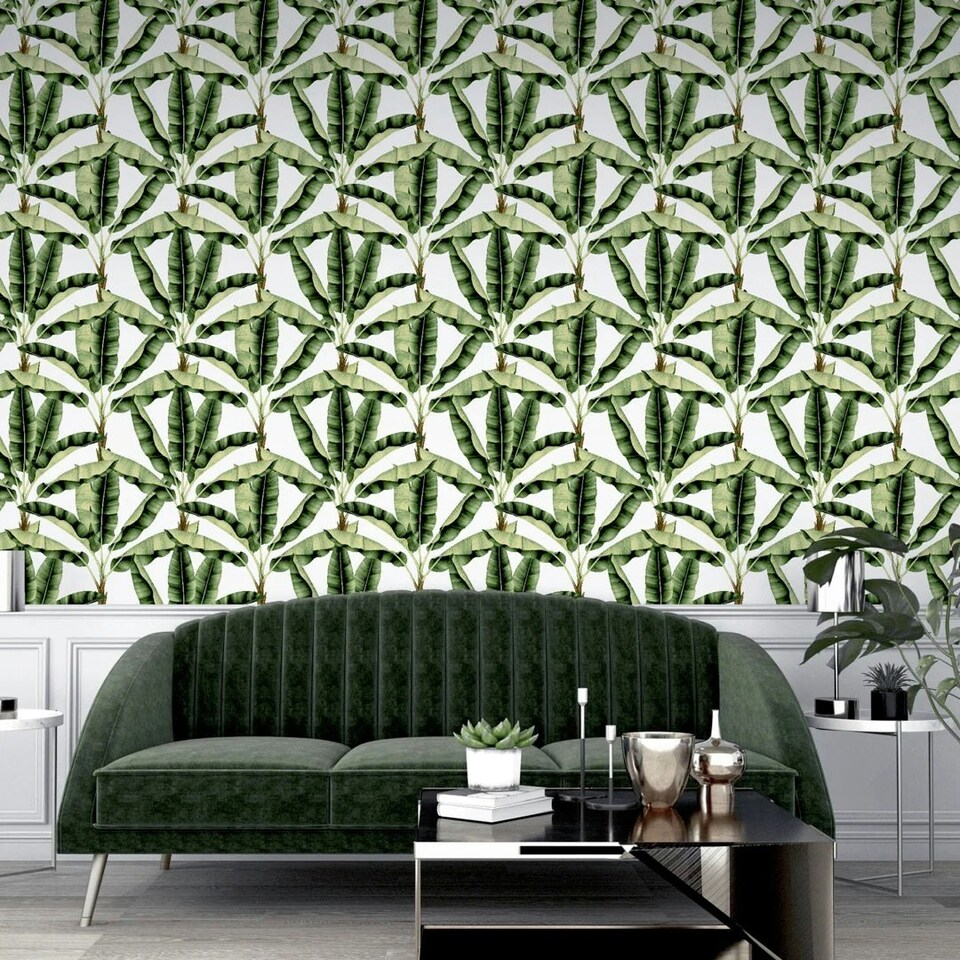 image 1 of Musa Wallpaper in Green Multi