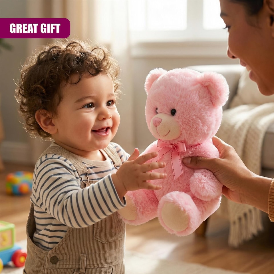 image 1 of The Magic Toy Shop Pink Teddy Bear 11 Inch Plush Stuffed Toy for Baby Girls Boys