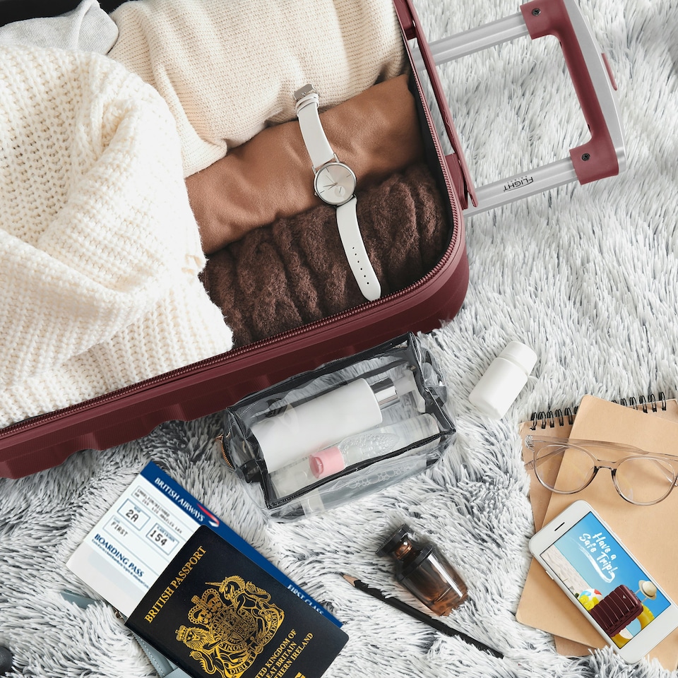 image 1 of Flight Knight 25" 4 Wheel ABS Hard Case Medium Suitcase 100+ Airlines Approved - easyJet, British Airways, Ryanair, Jet2, Emirates & Many More - Check-in | Purple | Burgundy | Medium