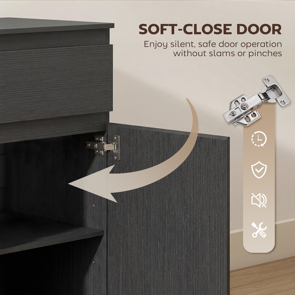 image 1 of HOMCOM Sideboard Storage Cabinet, Kitchen Cupboard with 5 Drawers | Black | Black embossed