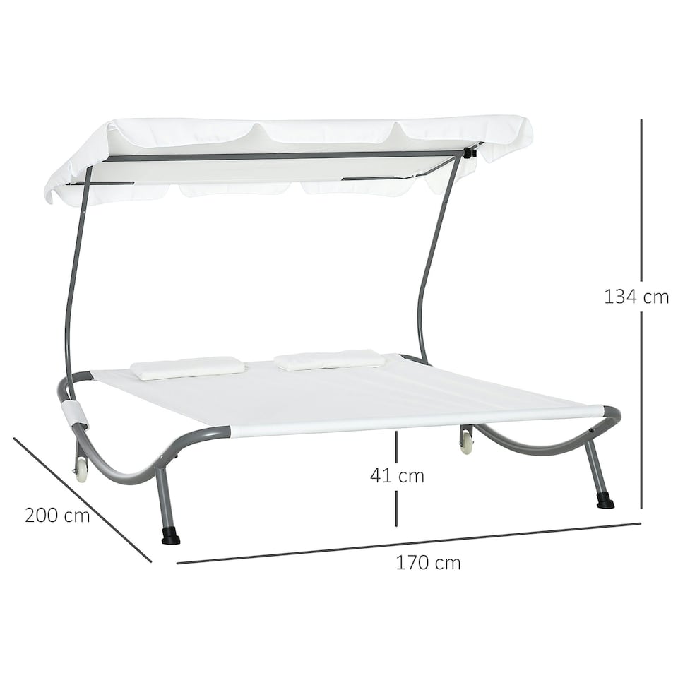 image 1 of Outsunny Garden Double Hammock Sun Lounger Day Bed Canopy 2 Pillows w/ Stand New