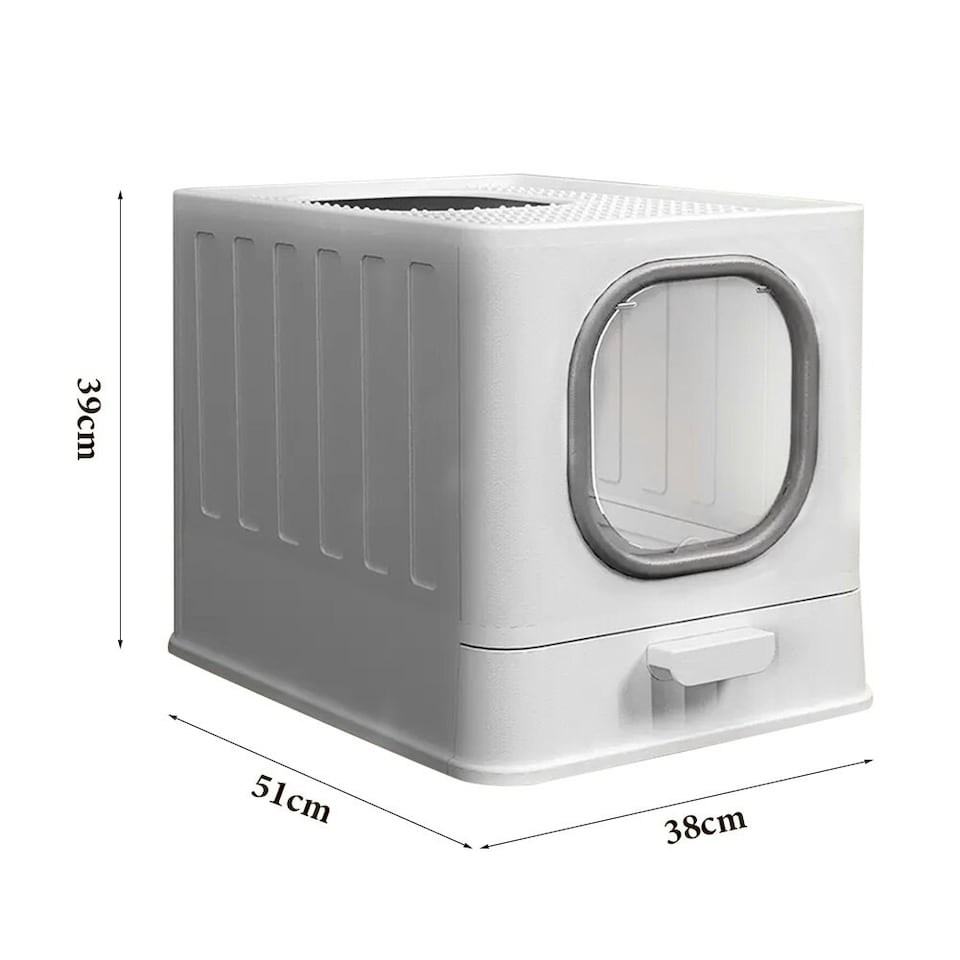 image 1 of Living and Home Enclosed Folding Cat Litter Box with Scoop, White
