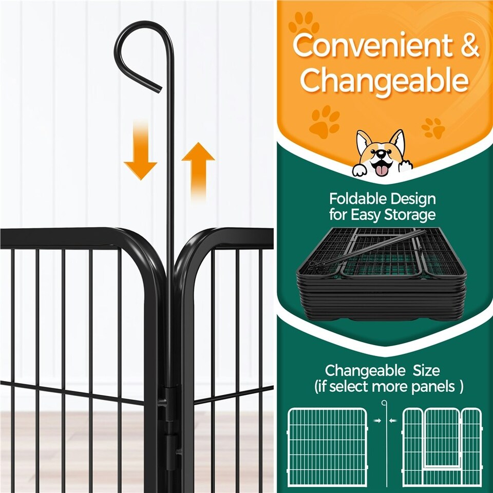 image 1 of Yaheetech 16 Metal Dog Playpen Panels, 80 × 80 cm Black