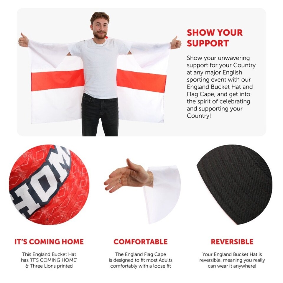 image 1 of Pack of 1 England Set - Bucket Hat & Flag Cape Red | One Size