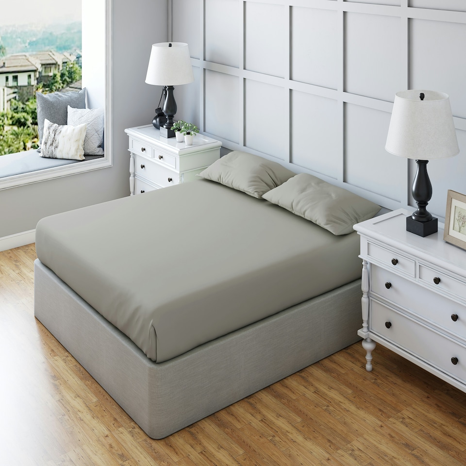 image 1 of Fitted Sheet Polycotton Plain Dyed Extra Deep 25cm Bed Linen Silver | Small Double