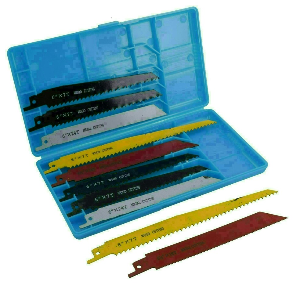 image 1 of 10pc Reciprocating Saw Blade Set Blades Wood Metal Cutting 1/2" Shank TE747