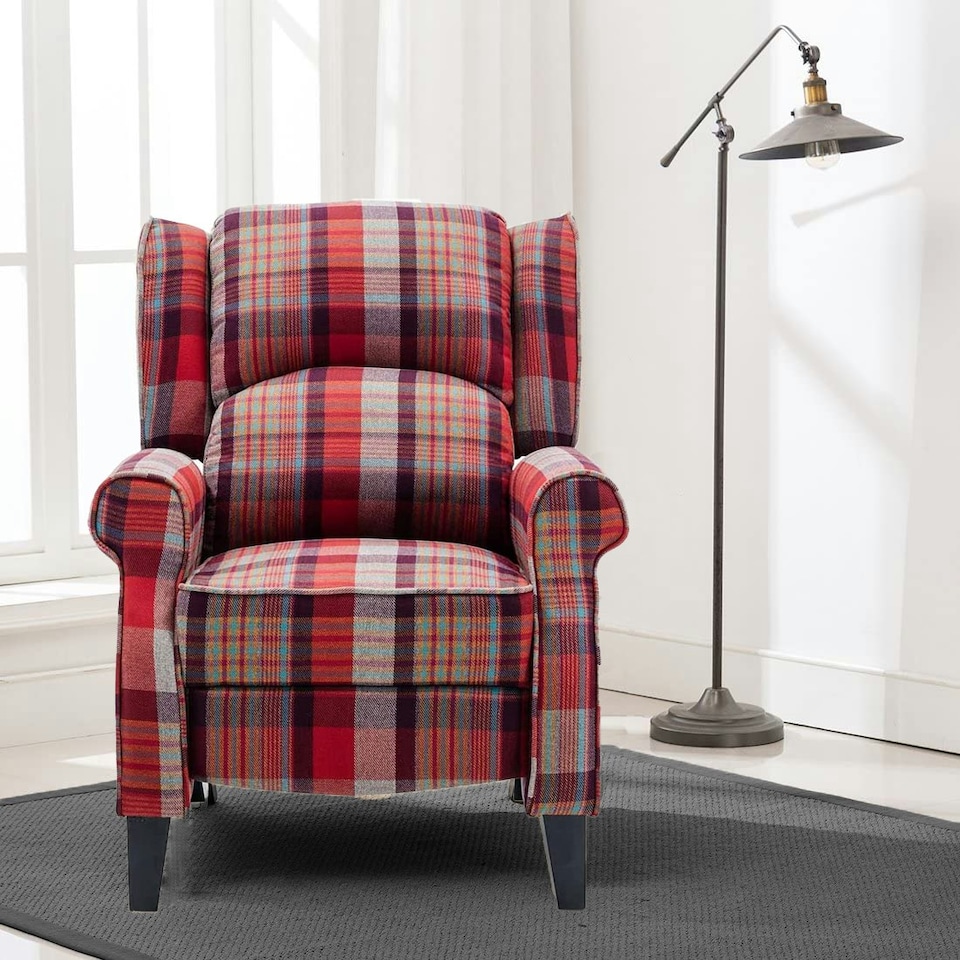 image 1 of Windsor Wingback Signature Linen Tweed Pushback Recliner Armchair Grey | Grey