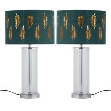 Set of 2 Aura - Chrome Table Lamps with Green Fern Cut Out Shades Chrome | Green