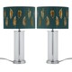 image 1 of Set of 2 Aura - Chrome Table Lamps with Green Fern Cut Out Shades Chrome | Green